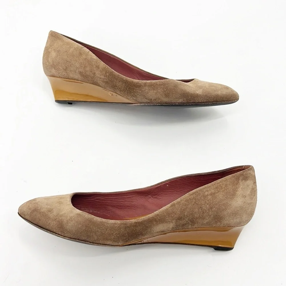 Bottega Veneta Brown & Ochre Suede Wedge Pump size 37 us 7